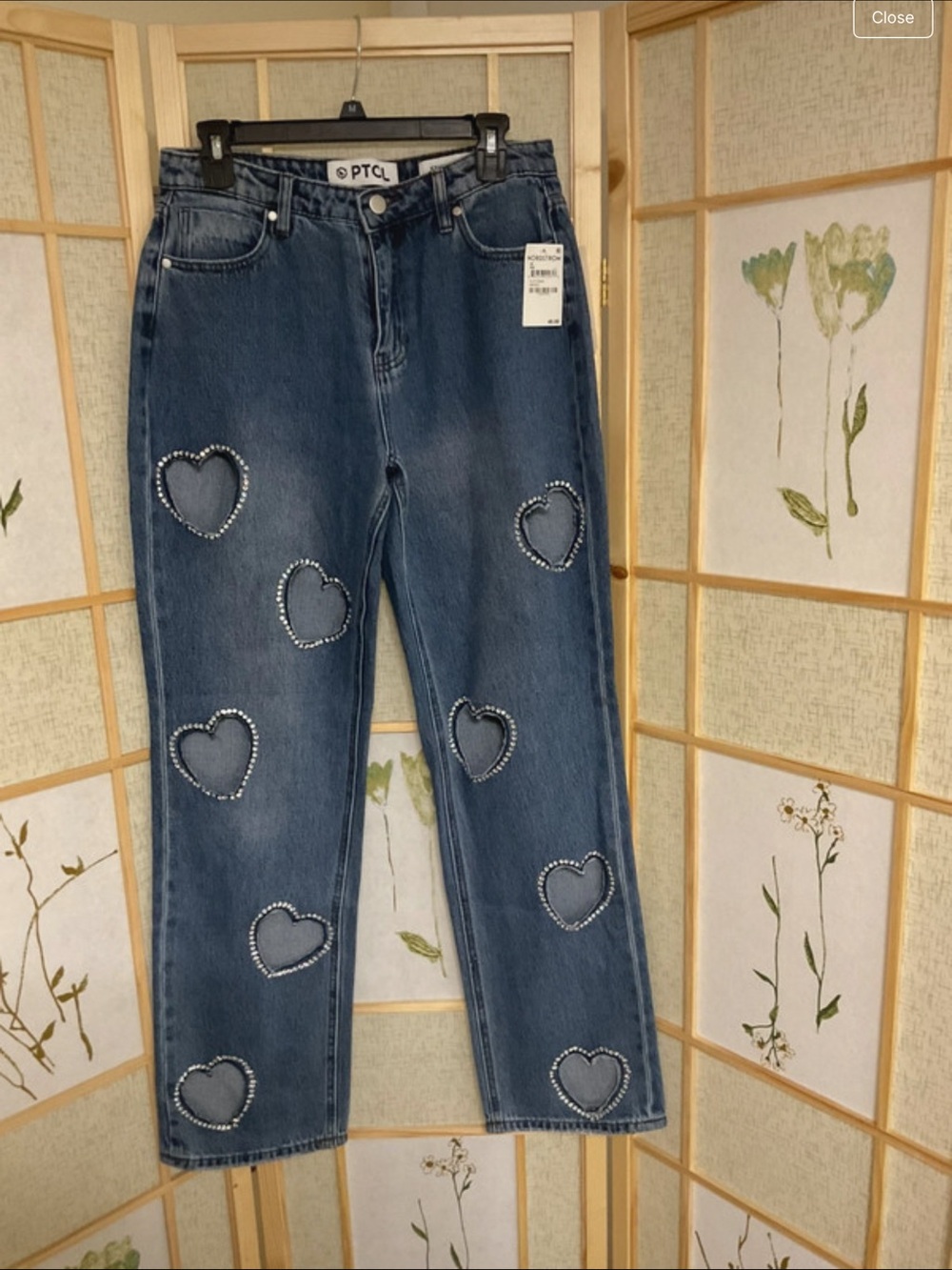 Nordstrom Blue Heart Patch Straight Leg Jeans